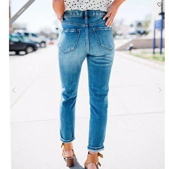 KanCan Signature Distressed Mom Fit Stretch Cuffed Jeans - Picture 3 of 16